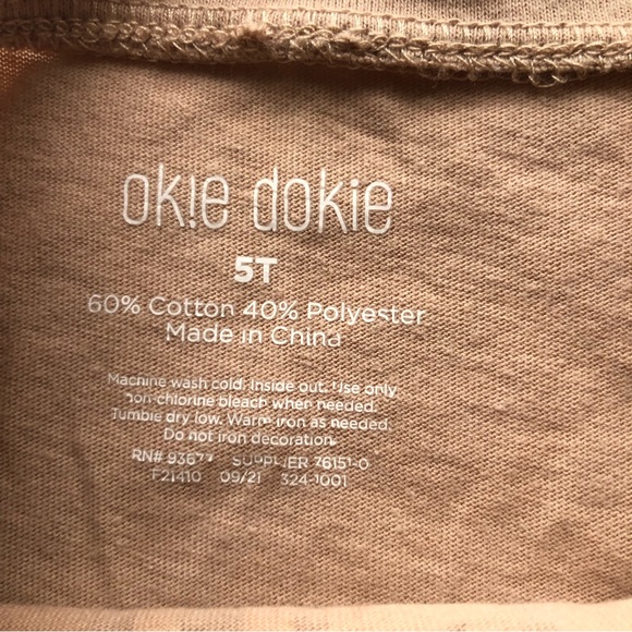 Okie Dokie Girls Size 5T Tan Graphics T-Shirt Short Sleeves Tie-Up Front Tee - Picture 3 of 10
